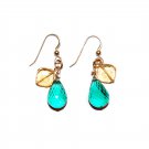14k Dancing Sea Green Amethyst Briolette and Pristine Citrine Gemstone Earrings