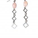 Elegant Rustic Pink Rose Quartz Dangle Earrings in Sterling Silver