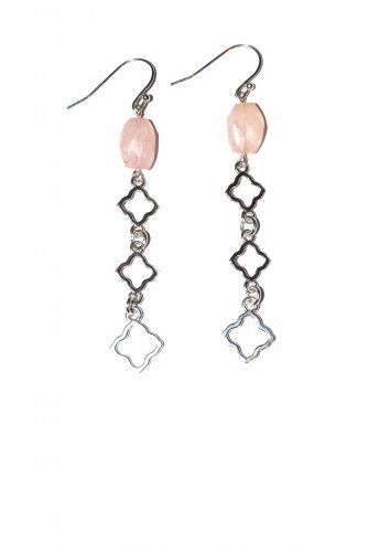 Elegant Rustic Pink Rose Quartz Dangle Earrings in Sterling Silver