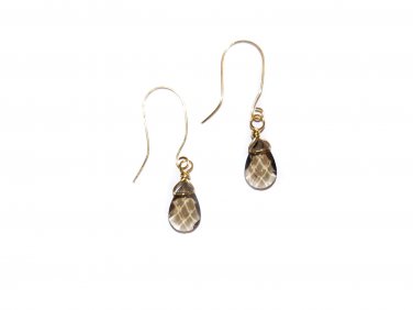 Simple, Stylish, Smoky Briolette Dangle Brass Wire Earrings