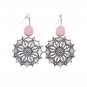 Steel Metal Flower Focal Dangle Earring with Pink Ball Embellishment $30.00