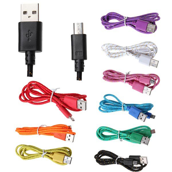 1M Fabric Woven USB Data Sync Changer Cable For Tablet Cellphone