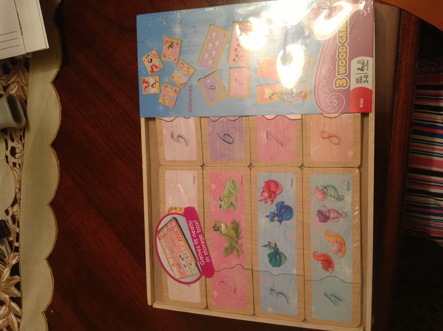 Disney Princess - 3 WOOD GAMES including Dominoes, Number Match, Color Match. Age 3-8