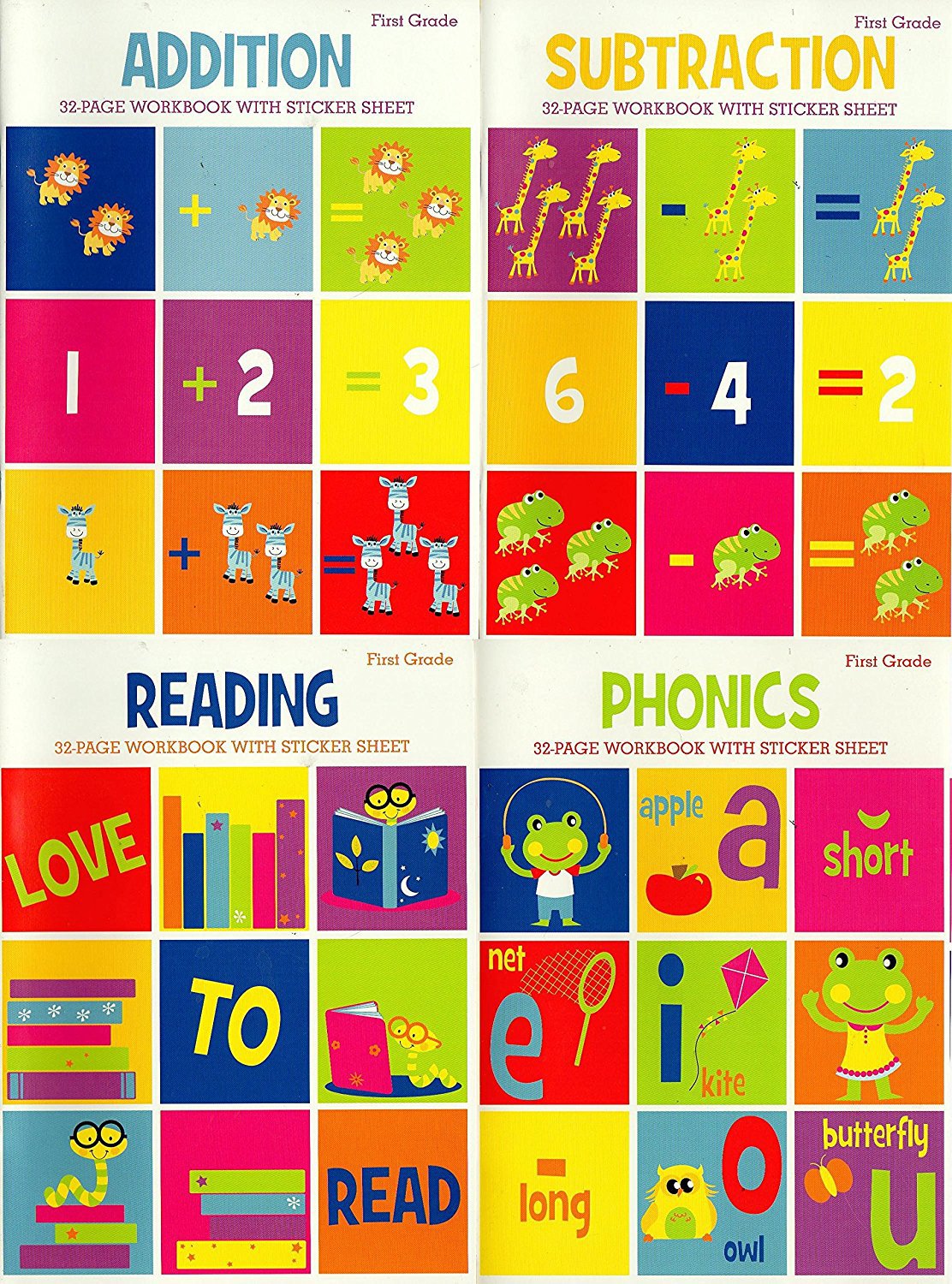 First Grade Educational Workbooks With Sticker Sheet Reading Phonics