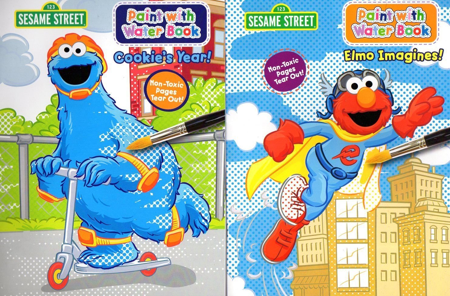 Sesame Street Paint With Water Books with Paint Brush (2 Books Set)