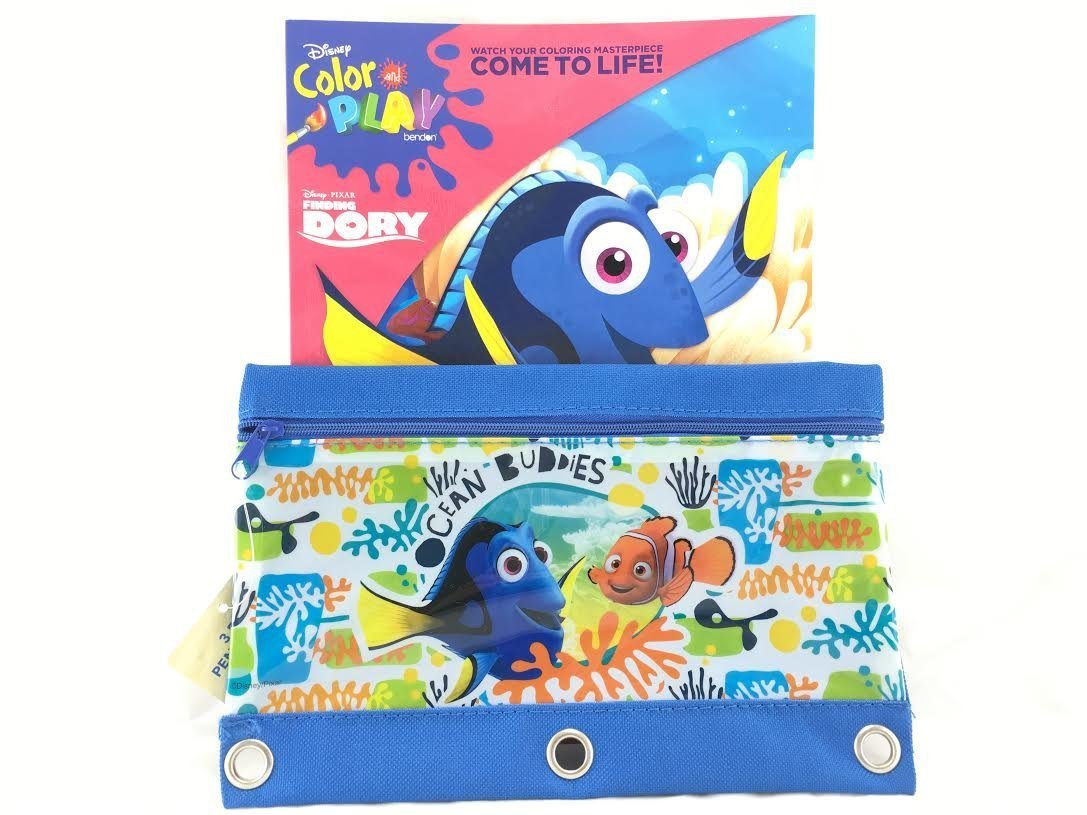Disney Finding Dory & Nemo Coloring Activity Book Plus 3 Rings Pencil Case/Holder- 2 Packs