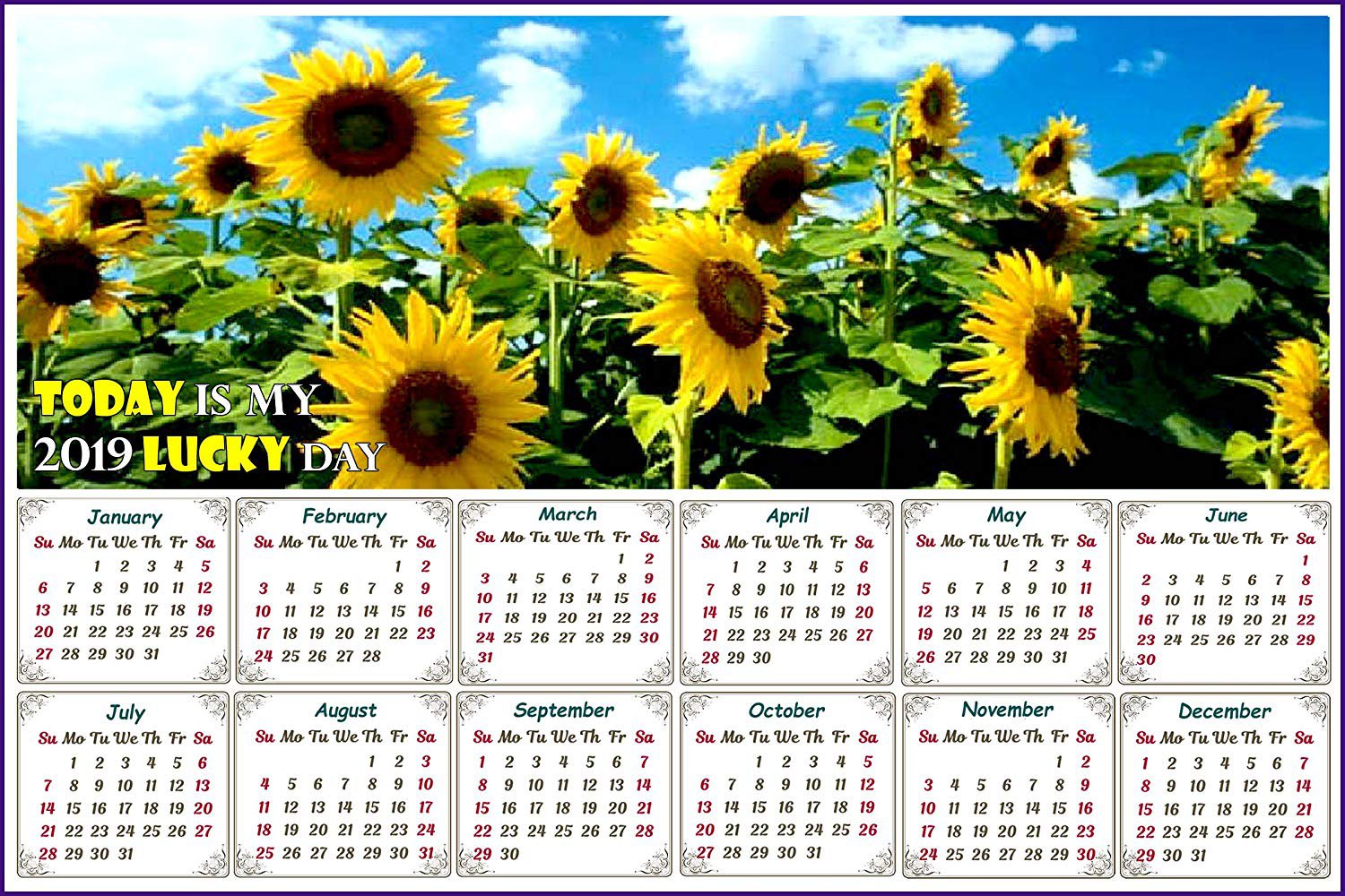 2019 Magnetic Calendar - Calendar Magnets - Today is my Lucky Day - v5
