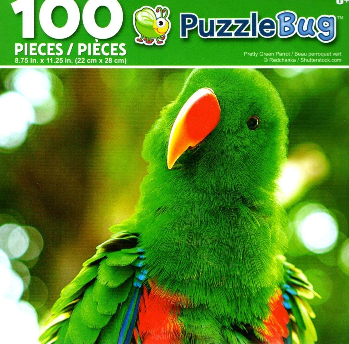 Pretty Green Parrot - PuzzleBug - 100 Piece Jigsaw Puzzle