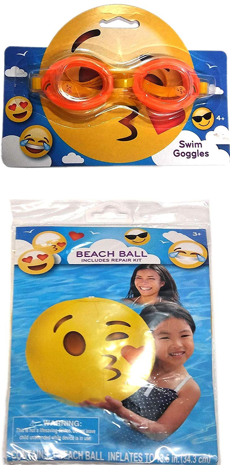 What Kids Want Swim Goggles & Beach Ball - Includes Repair Kit - Swim Time Fun! - (2 Pack)