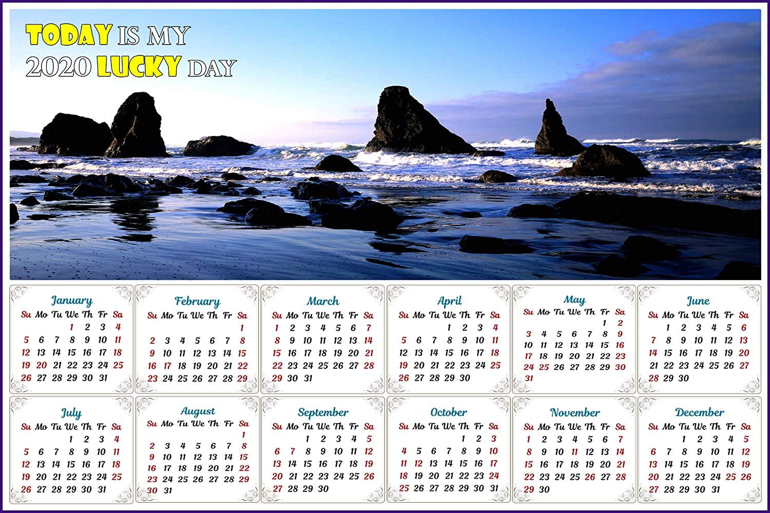 2020 Magnetic Calendar - Calendar Magnets - Today is my Lucky Day (Sea Stacks near Bandon)