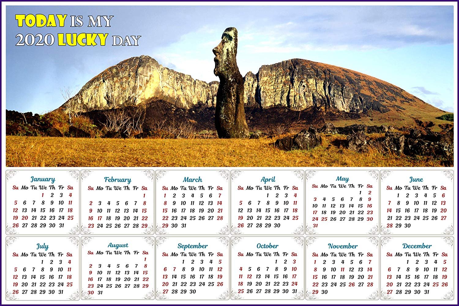2020 Magnetic Calendar - Calendar Magnets - Today is my Lucky Day (Easter Island Beauty)