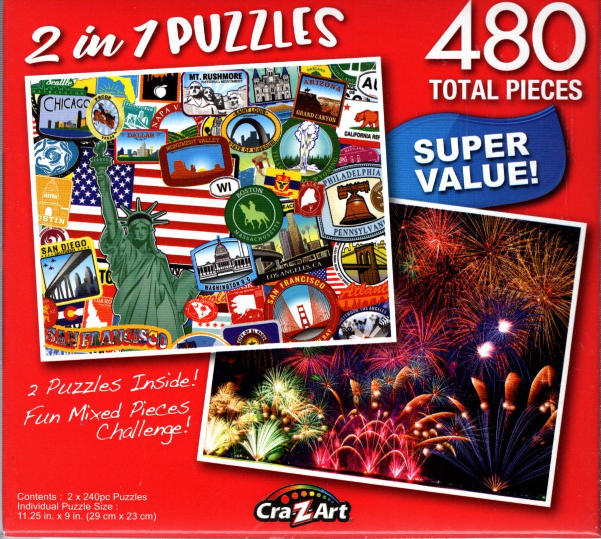 American Sticker Collage / Summer Firework Festival - Total 480 Piece 2 in 1 Jigsaw Puzzles p015