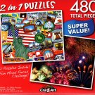 American Sticker Collage / Summer Firework Festival - Total 480 Piece 2 in 1 Jigsaw Puzzles p015
