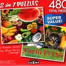 Fresh Fruits / Tabby Kittens  - Total 480 Piece 2 in 1 Jigsaw Puzzles - p015