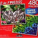 White Tiger Family / Rainbow Butterflies  - Total 480 Piece 2 in 1 Jigsaw Puzzles - p015