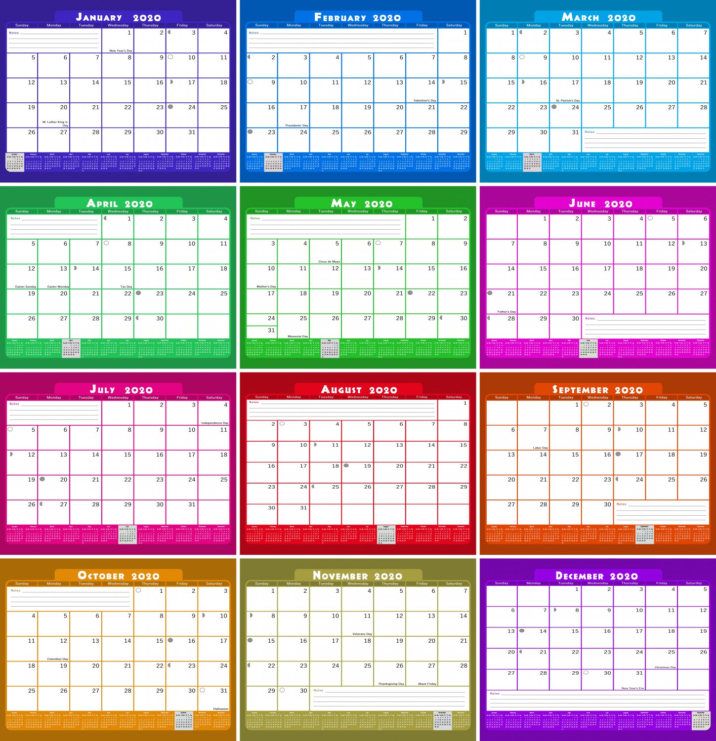 2020 Monthly Calendar 12 Months Desktop/Wall Calendar