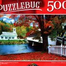 Covered Bridge Crossing River to Church, Stark, New Hampshire - 500 Pieces Jigsaw Puzzle