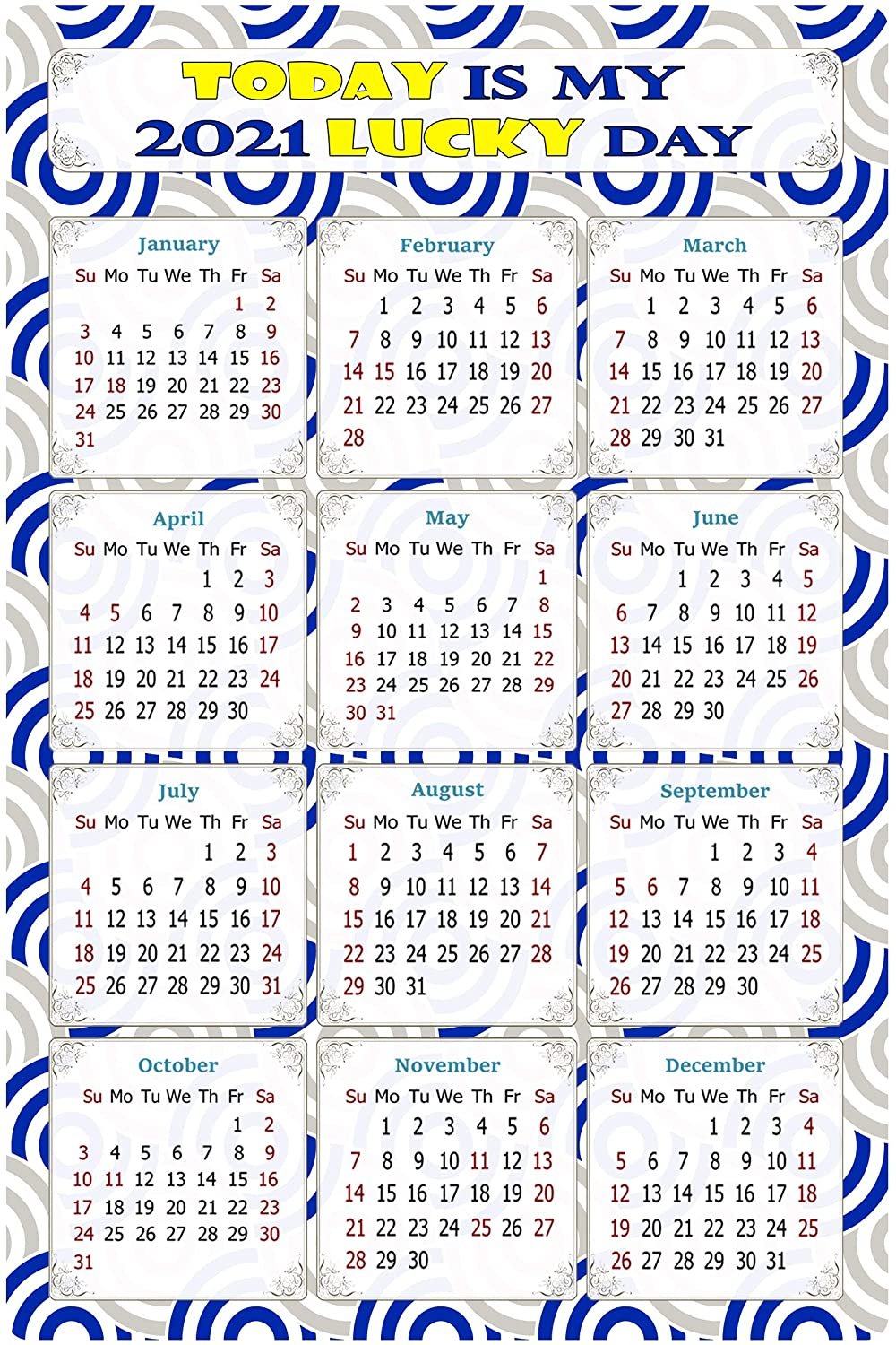 2021 Magnetic Calendar - Calendar Magnets - Today is My Lucky Day - Themed 08 (5.25 x 8)