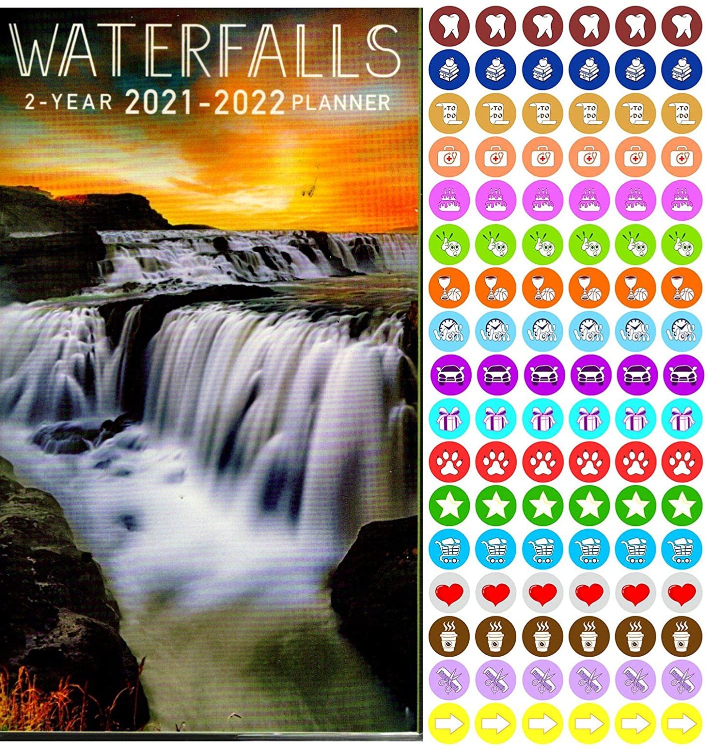 Waterfalls 2021-2022 2 Year Pocket Planner/Calendar/Organizer - with 100 Reminder Stickers