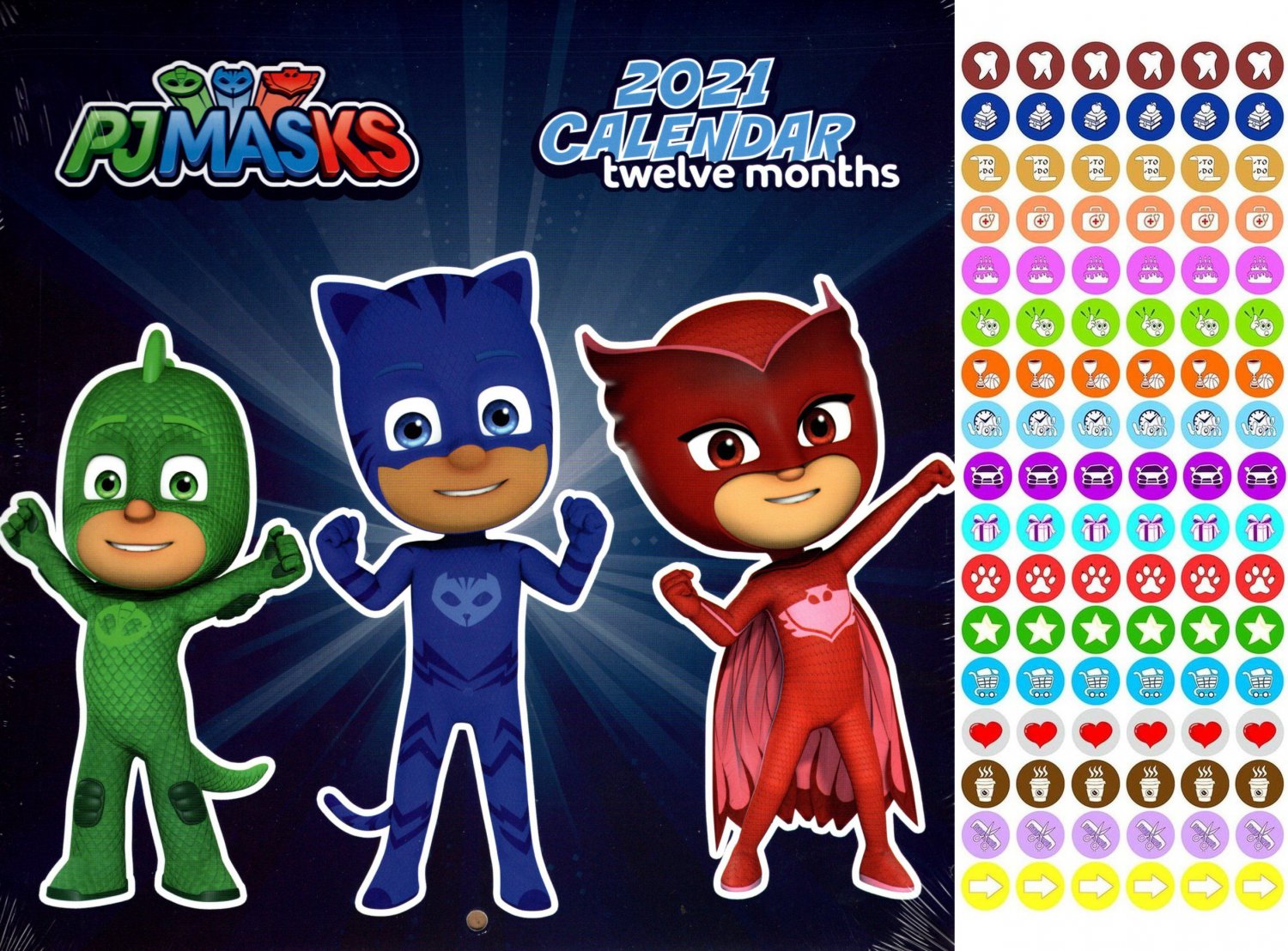 PJ Masks - 12 Month 2021 Wall Calendar - with 100 Reminder Stickers