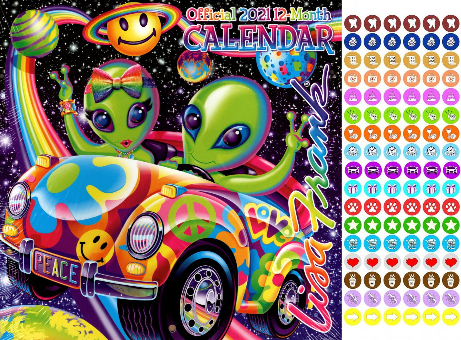 Lisa Frank 12 Month 2021 Wall Calendar with 100 Reminder Stickers