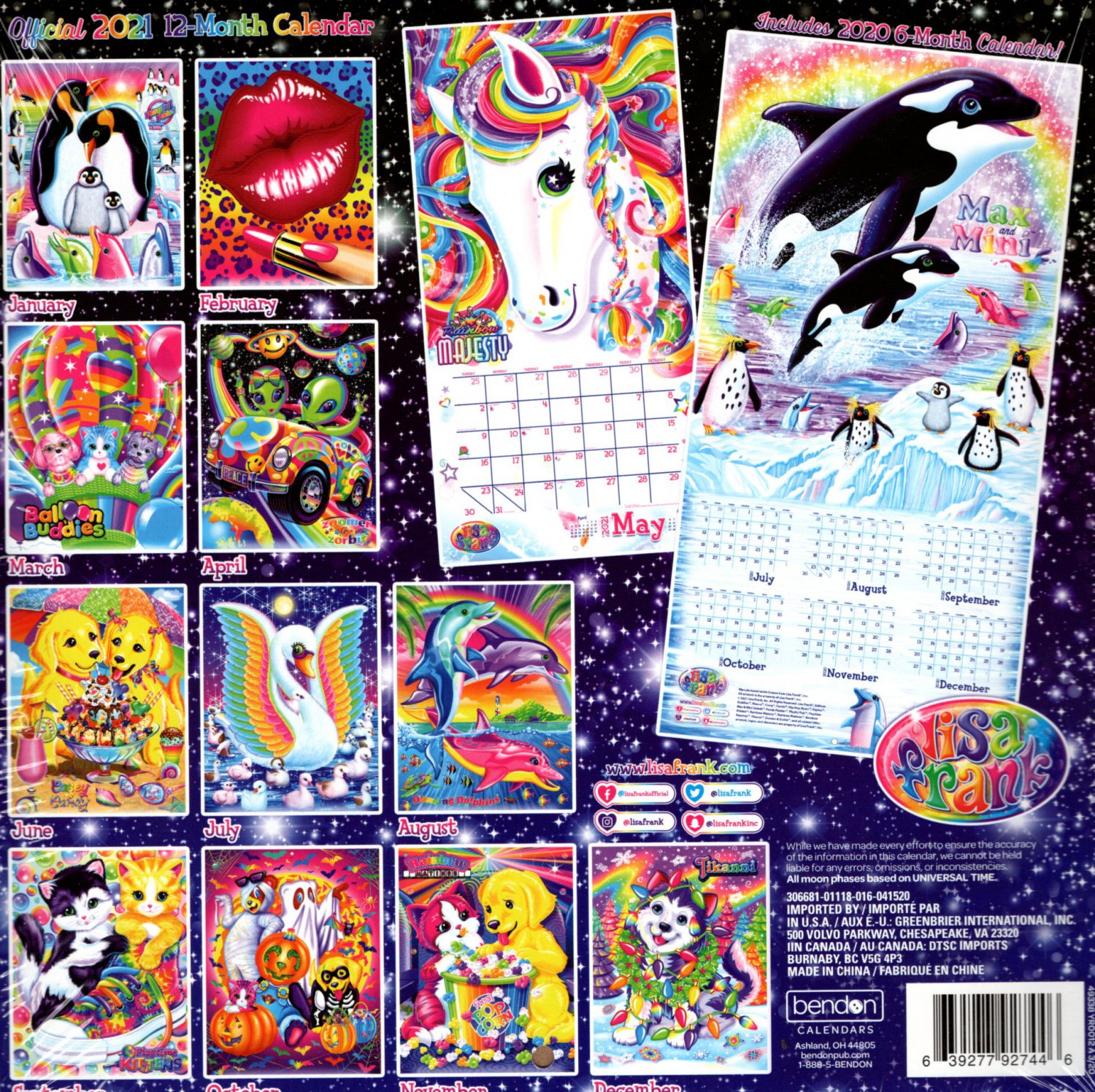 Lisa Frank - 12 Month 2021 Wall Calendar - with 100 Reminder Stickers