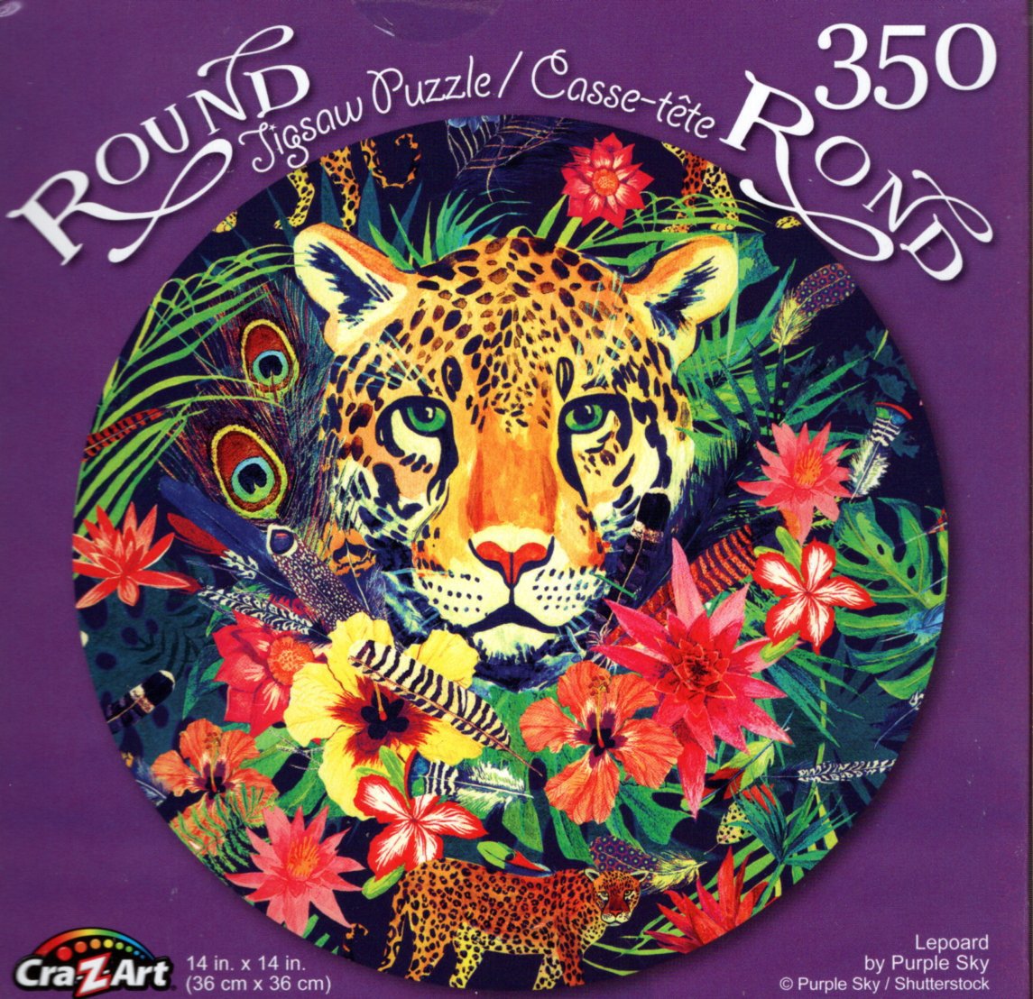 Leopard by Purple Sky - 350 Piece Round Jigsaw Puzzle