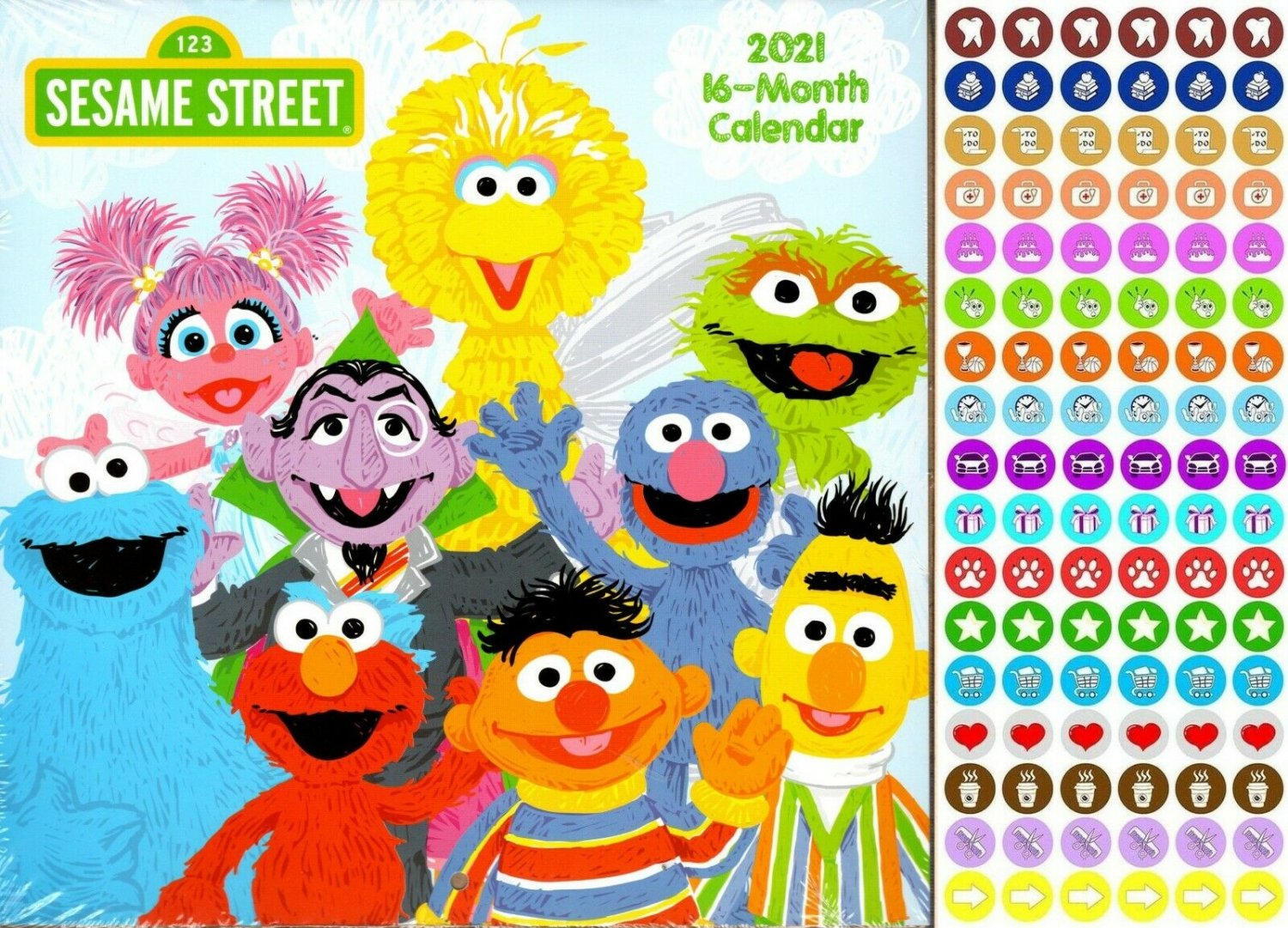 Sesame Street - 16 Month 2021 Wall Calendar - with 100 Reminder Stickers