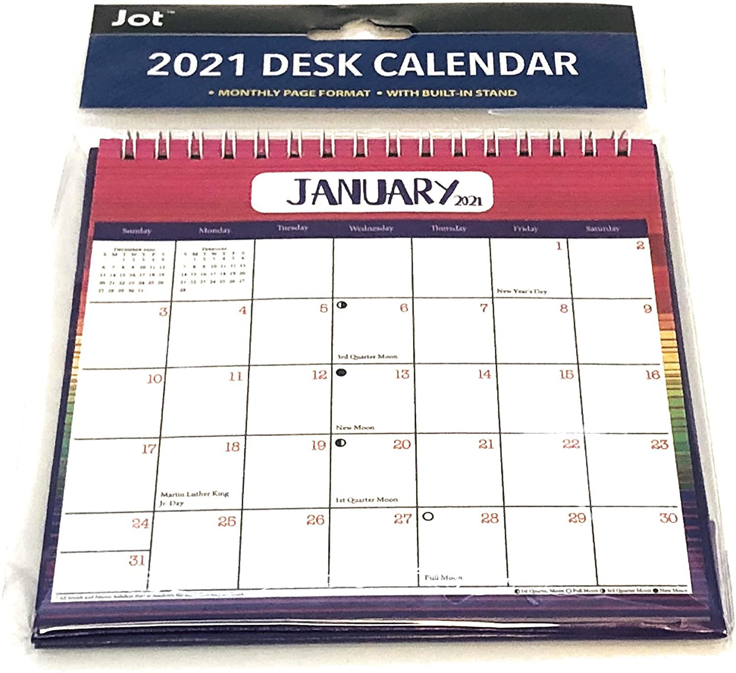 2021 Monthly Standing Desk Calendar Pink with Stripes