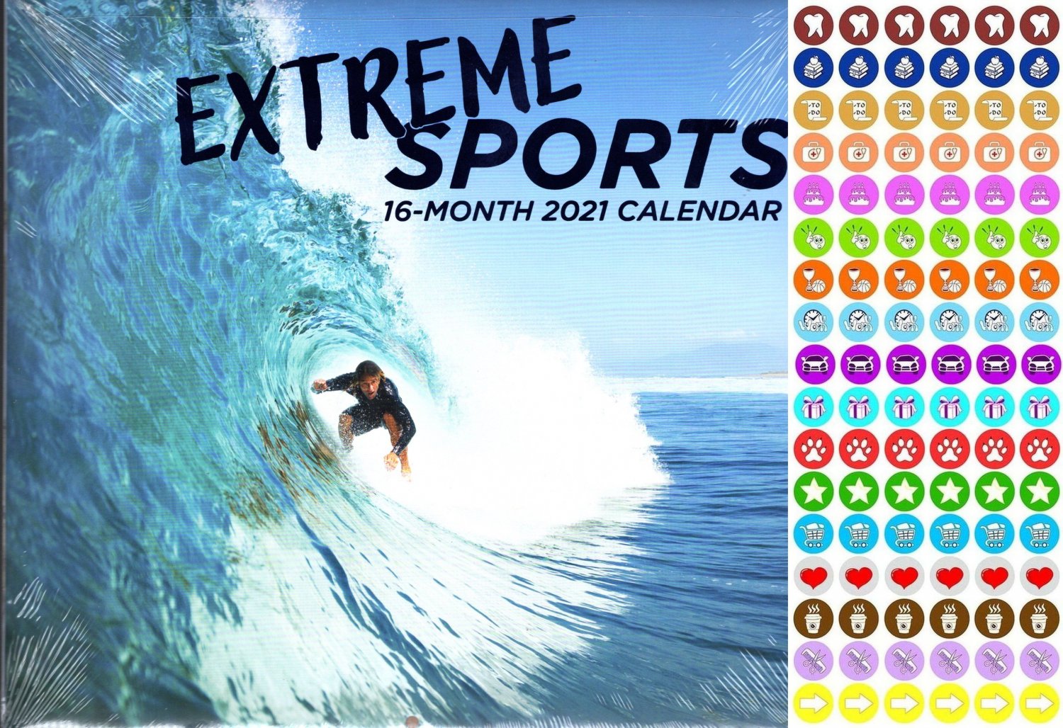 2021 16 Month Wall Calendar Extreme Sports with 100 Reminder Stickers
