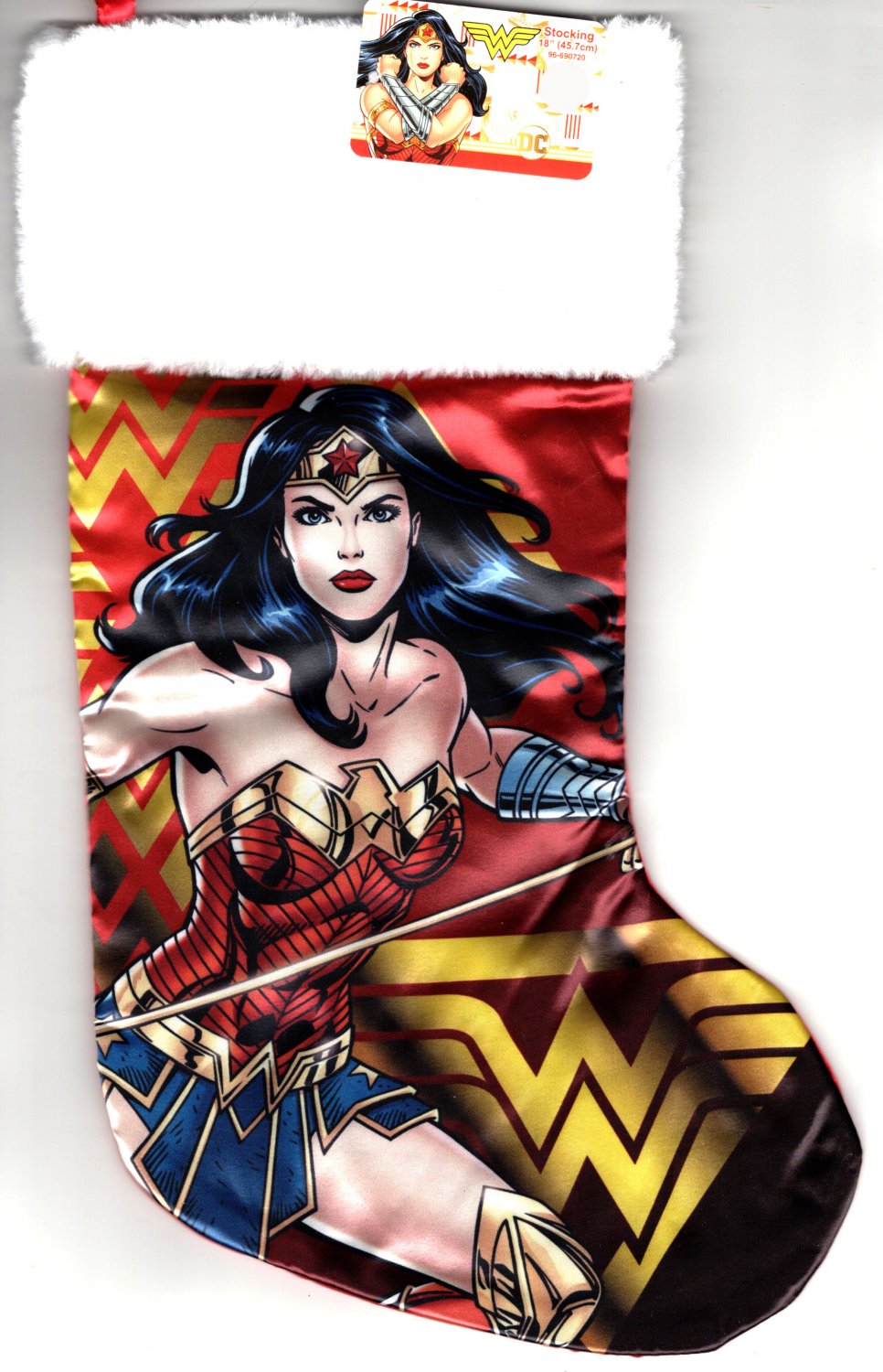 DC Comics Wonder Woman - 18" Full Printed Satin Christmas Stocking with Plush Cuff - v3