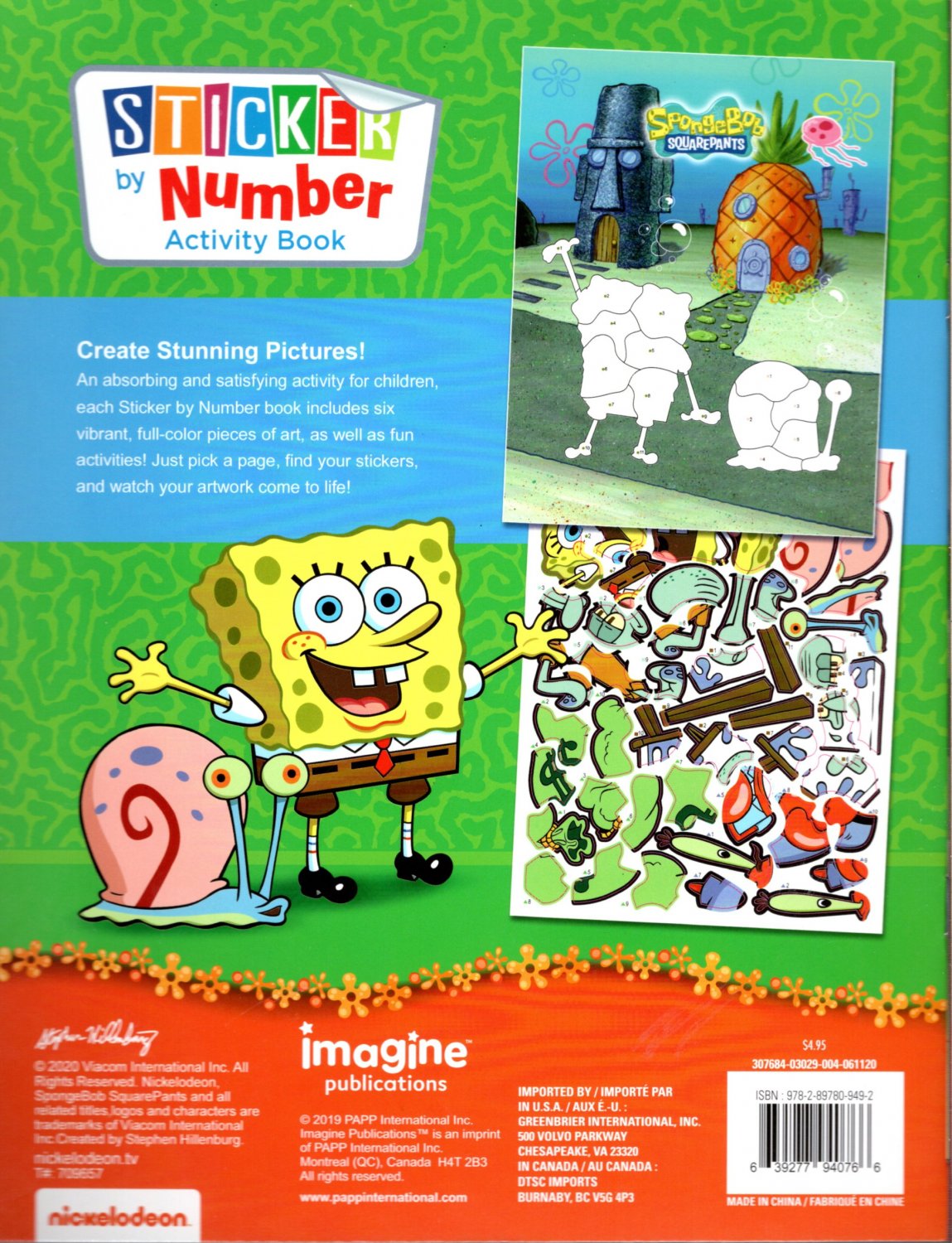 SpongeBob Squarepants Sticker by Number Activity Book Over 100 Stickers