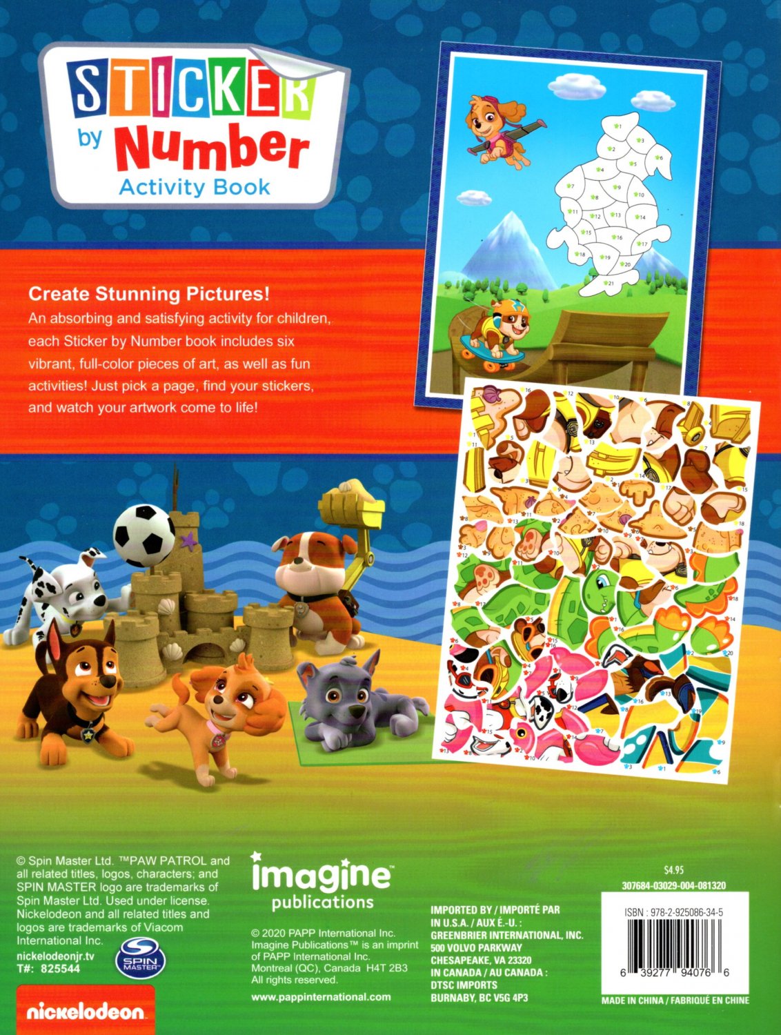Nickelodeon Paw Patrol Sticker by Number Activity Book Over 140