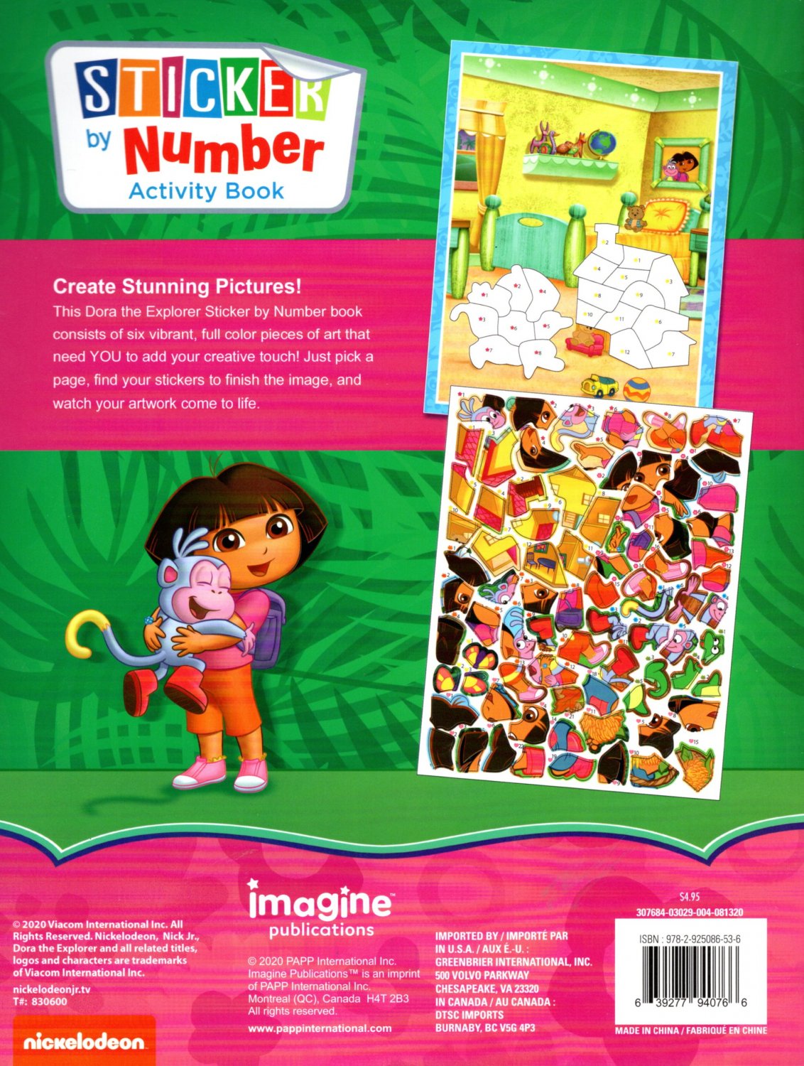 Nickelodeon Dora the Explorer Sticker by Number Activity Book Over