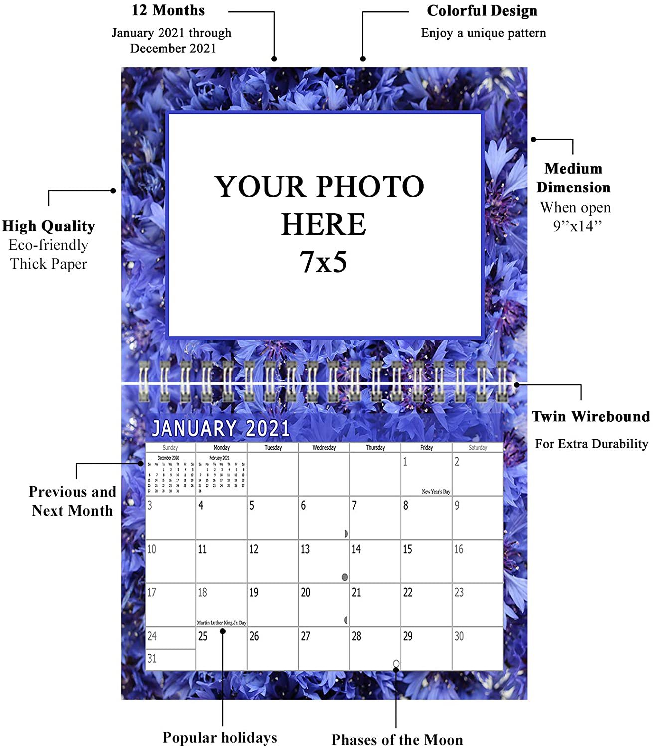 2021 Photo Frame Wall Spiralbound Calendar (Edition 025)