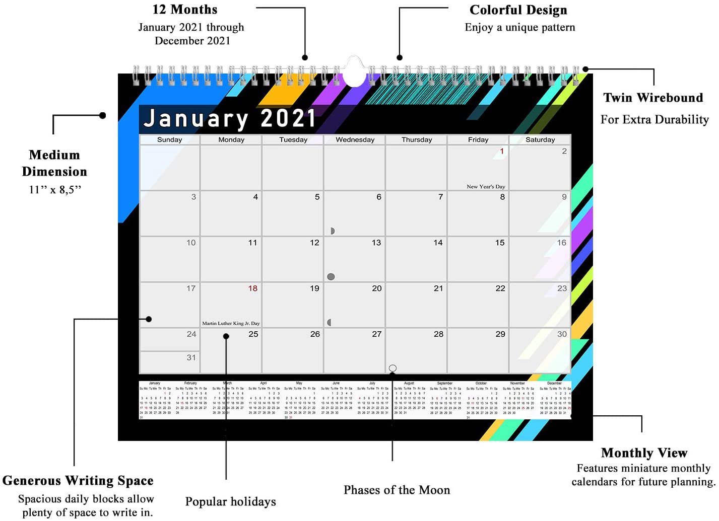 2021 Monthly Spiral Bound Calendar Edition #013