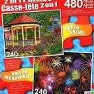 Gazebo at Chautauqua - Colorful Fireworks - Total 480 Piece 2 in 1 Puzzles
