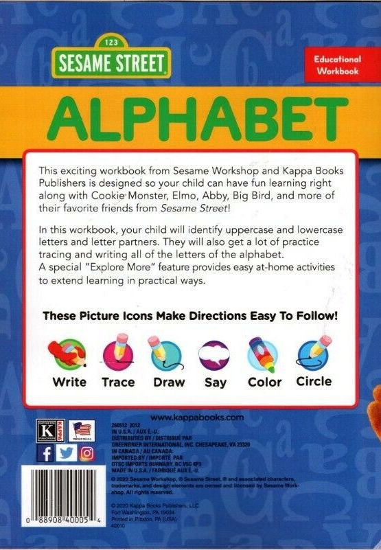 123 Sesame Street Kindergarten Educational Workbooks Alphabet with