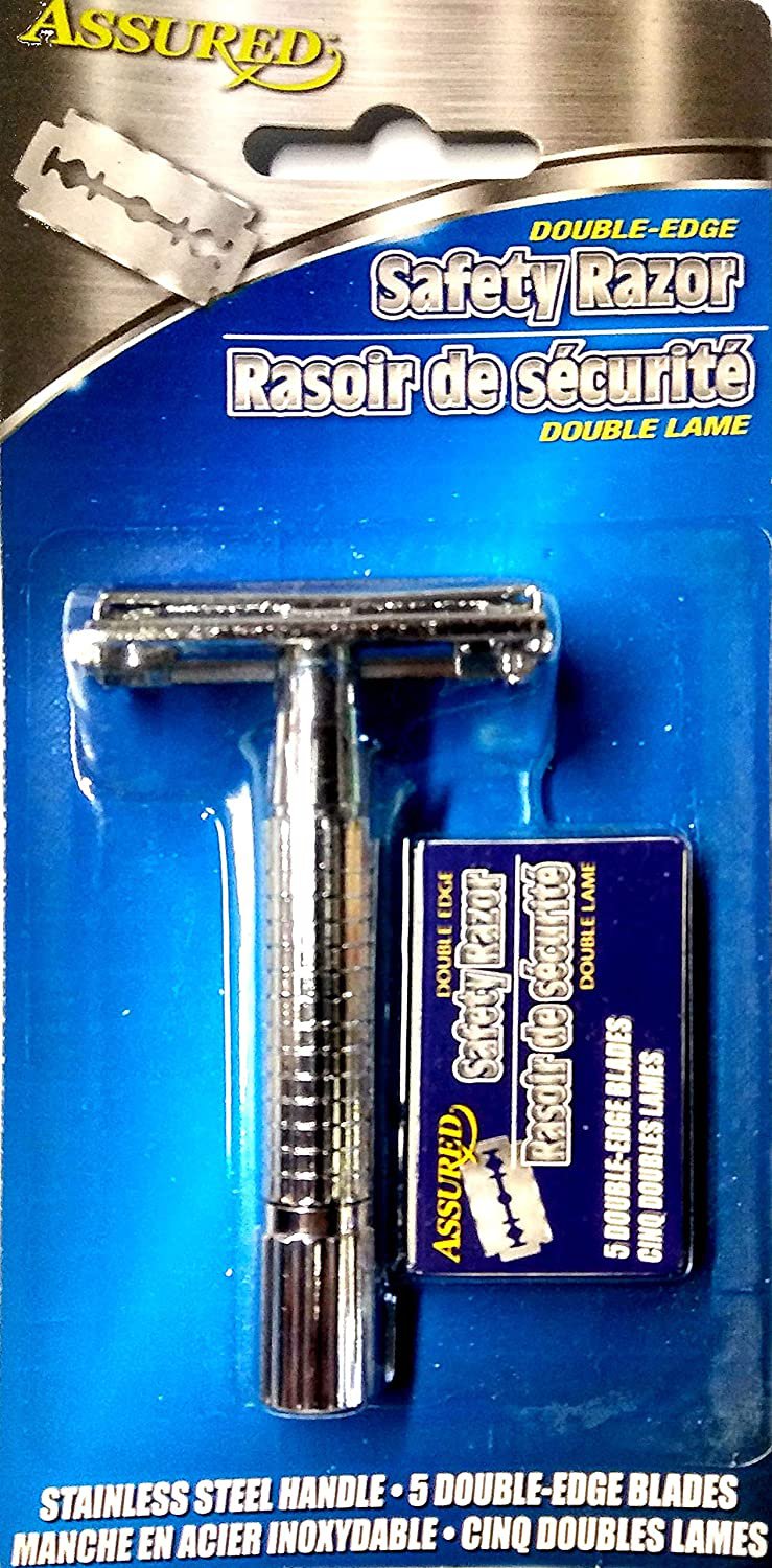 Classic Double Edge Safety Razor - Stainless Steel Handle + 5 Double Edge Blades