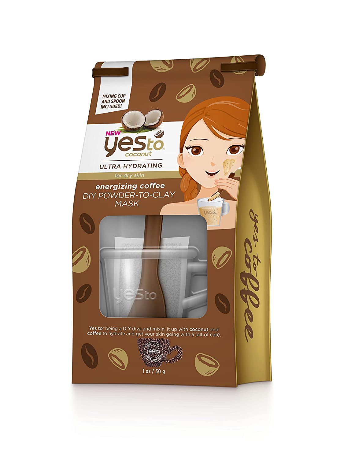 Yes To Coconut Energizing Coffee Diy Powder-to-Clay Mask Bag, 1 Ounce
