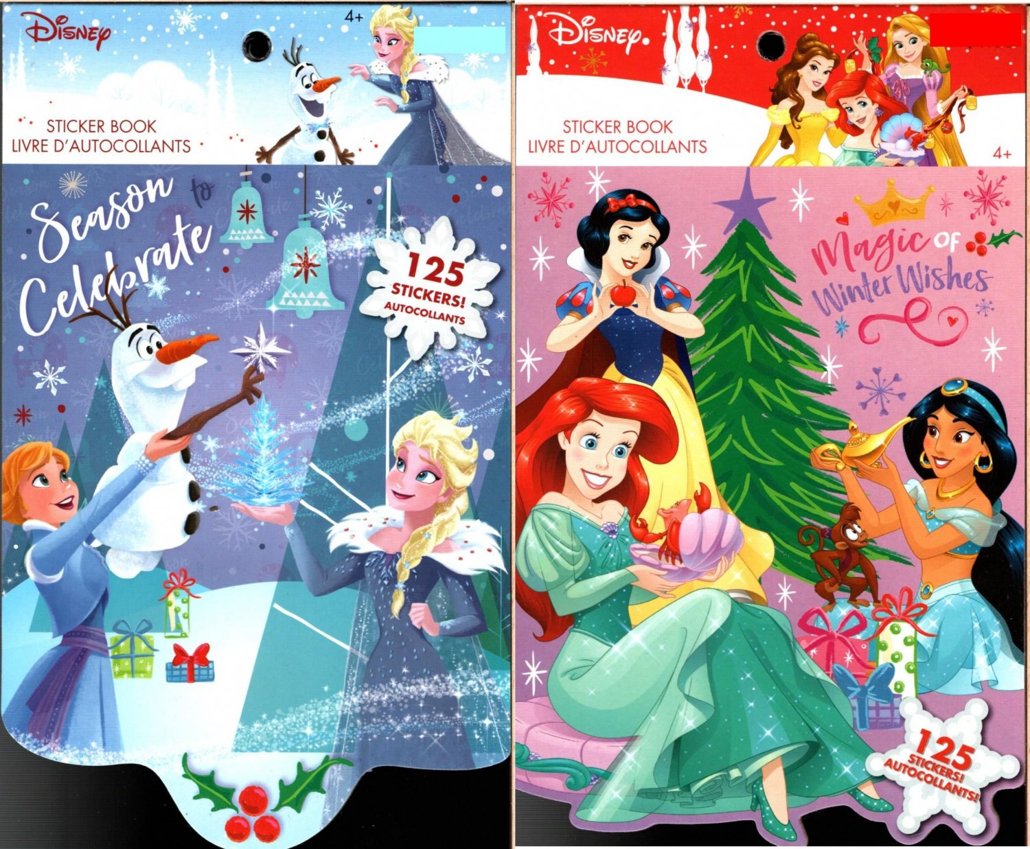 Holiday Christmas Sticker Books - Disney Princess and Frozen 125 Stickers! (Set of 2)