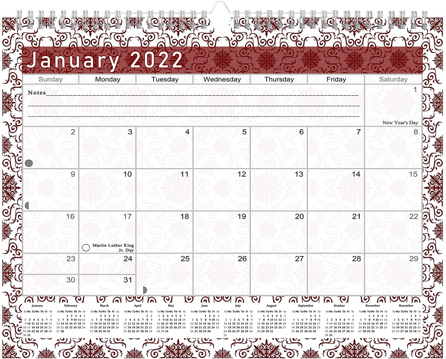 2021 2022 Monthly Spiral Bound Wall / Desk Calendar 16 Months