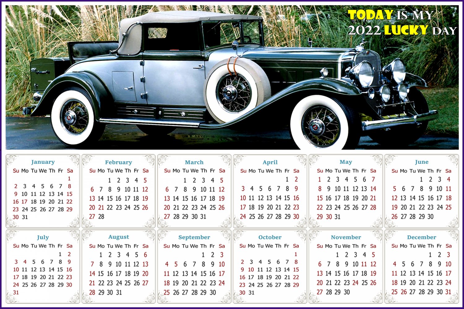 2022 Magnetic Calendar - Calendar Magnets - Today is my Lucky Day - Cars Edition #45