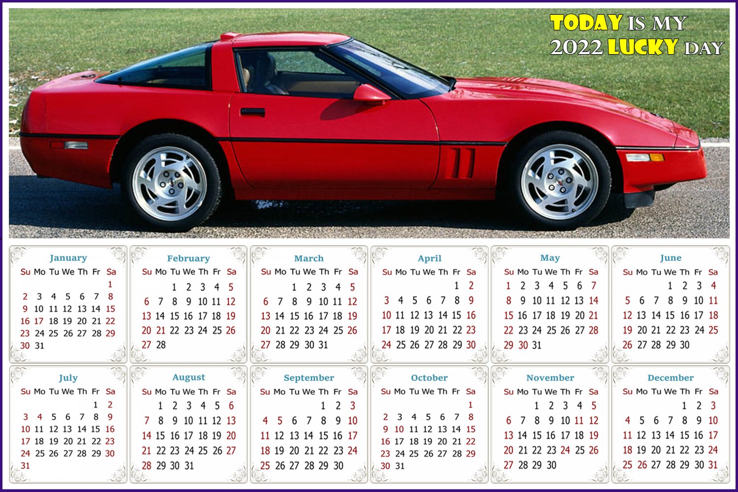2022 Magnetic Calendar - Calendar Magnets - Today is my Lucky Day - Cars Edition #46