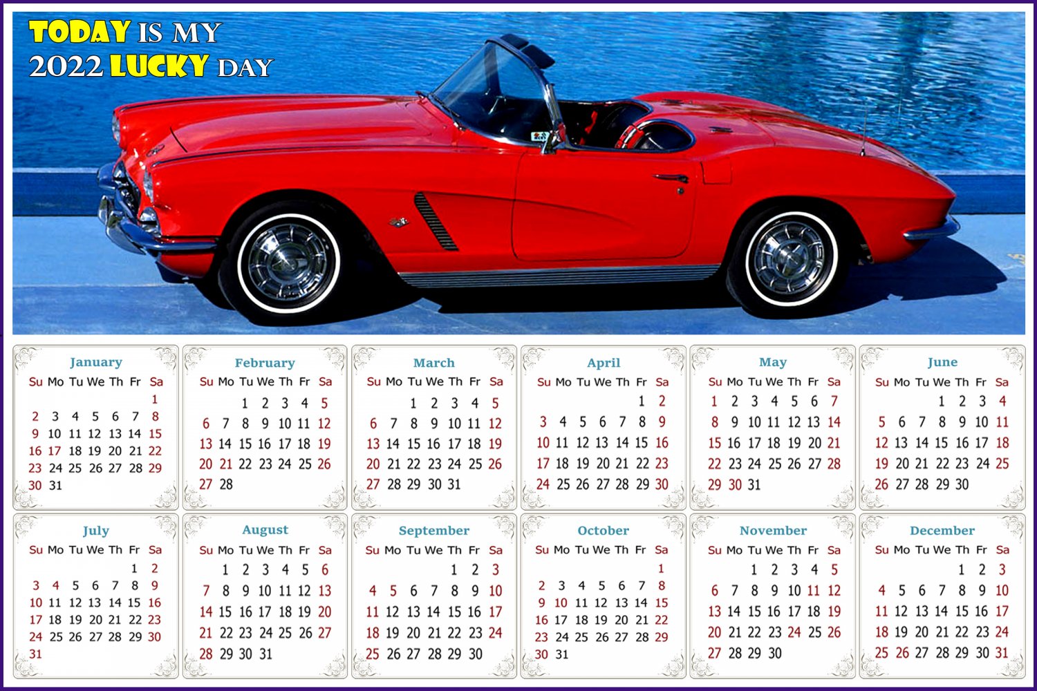 2022 Magnetic Calendar - Calendar Magnets - Today is my Lucky Day - Cars Edition #48