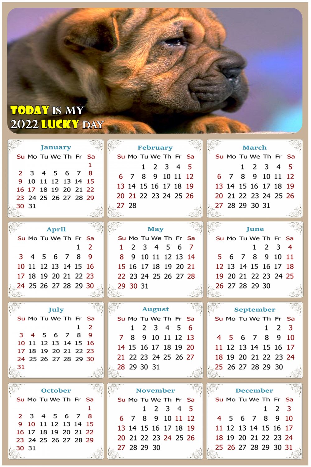 2022 Magnetic Calendar - Calendar Magnets - Today is My Lucky Day - Dogs Themed 012 (8 x 5.25)