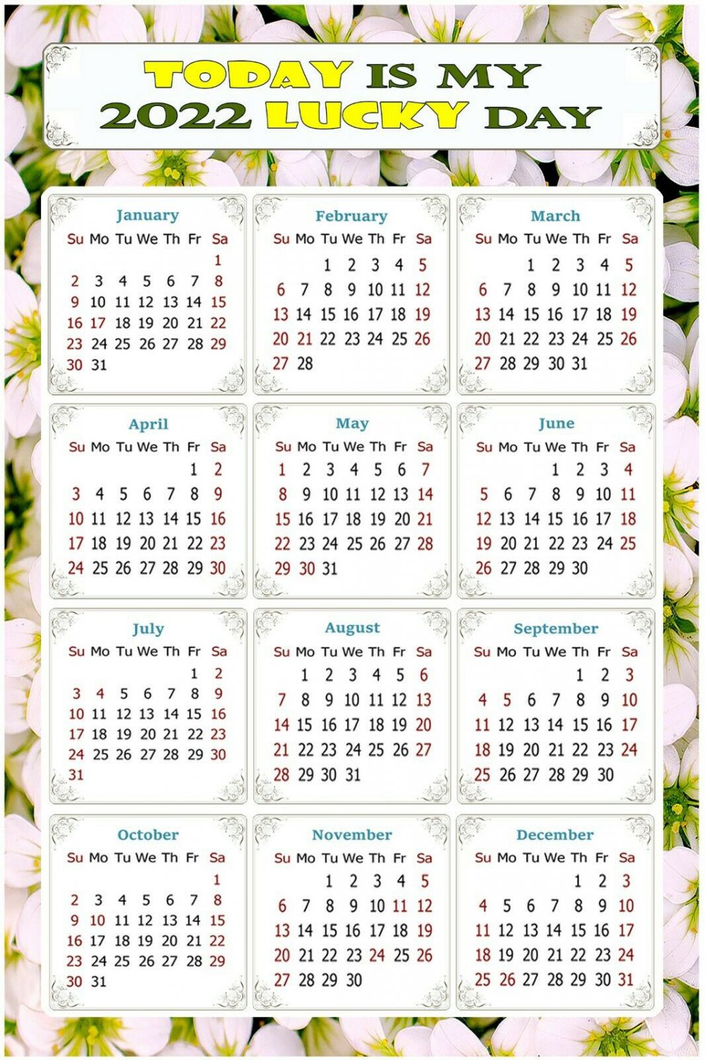 2022 Magnetic Calendar - Today is My Lucky Day - Themed 029 (5,25 x 8)