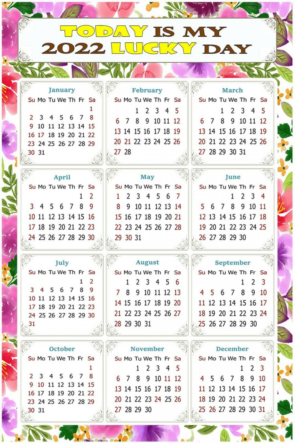 2022 Magnetic Calendar - Today is My Lucky Day - Themed 023 (5,25 x 8)