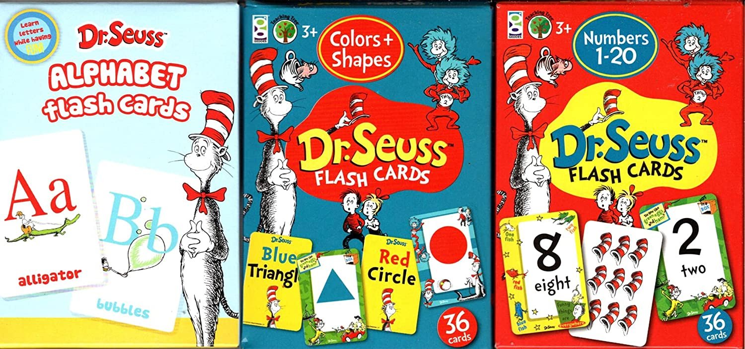 Dr.Seuss Flash Cards - Numbers, Alphabet, Color&Shapes, - PreK-K (Set of 3 Pack)