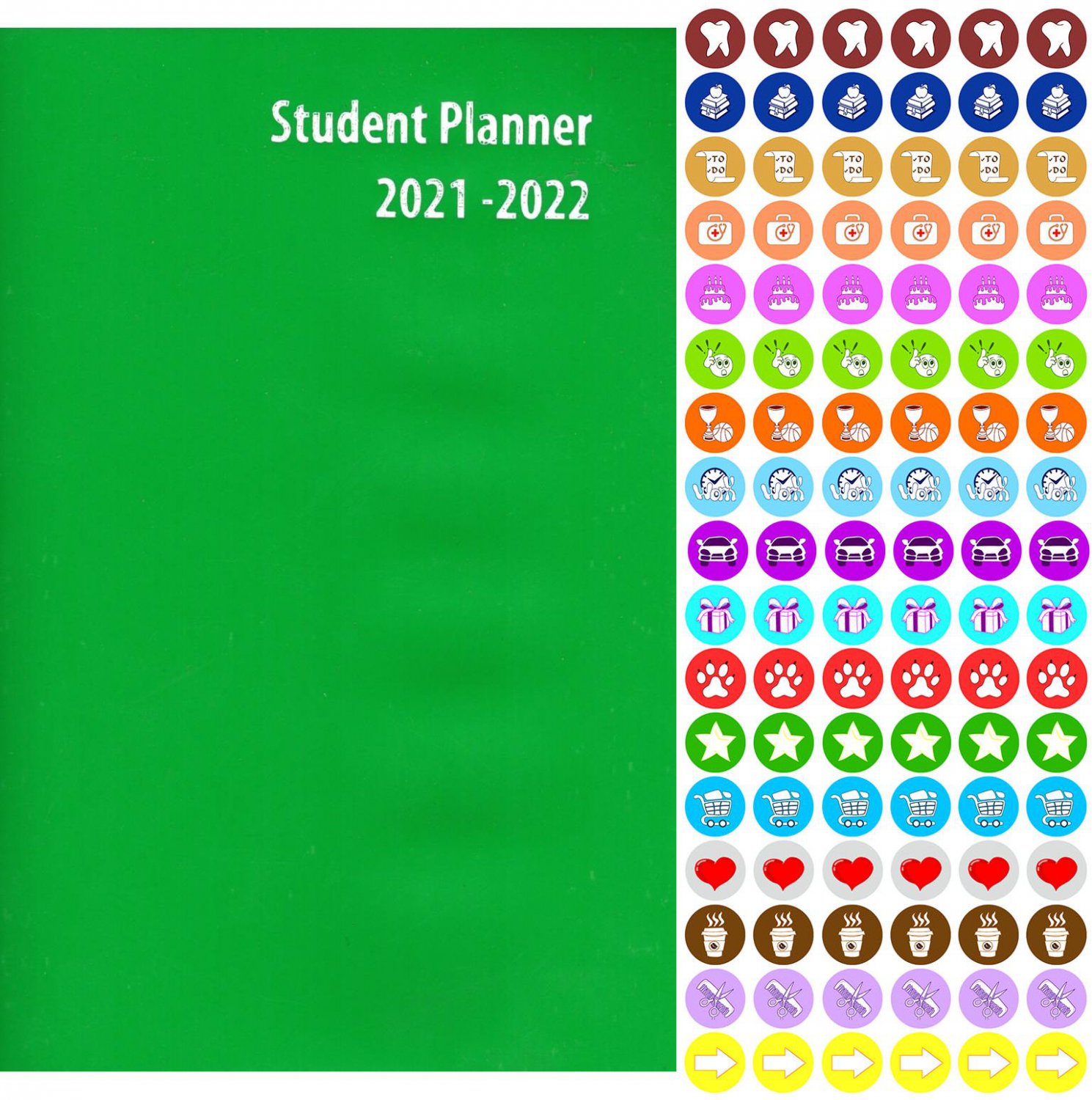 2021 - 2022 Student Academic Planner Calendar - School College Weekly Agenda + 100 Stickers - v1